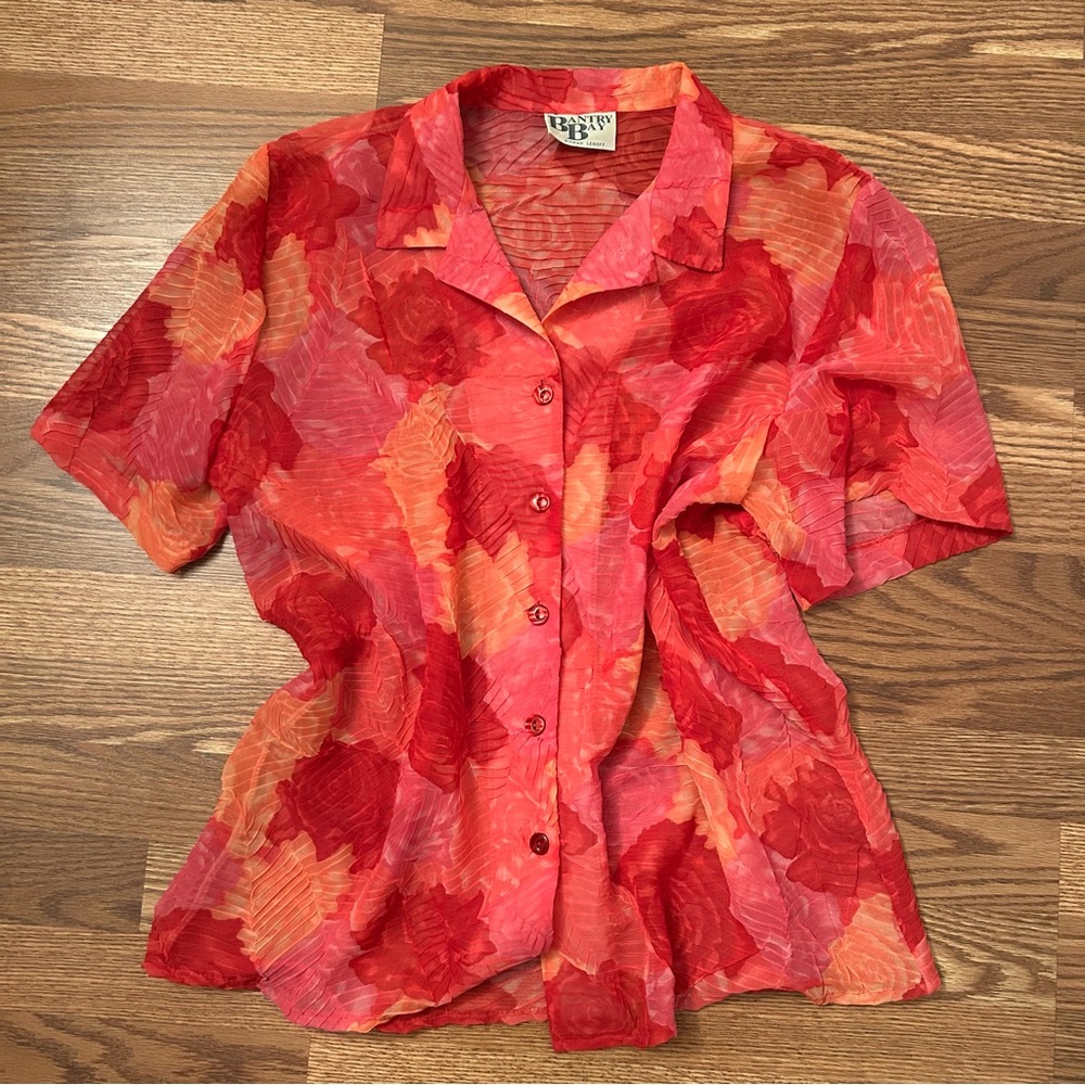 Vintage Red and Pink Floral Women's Blouse